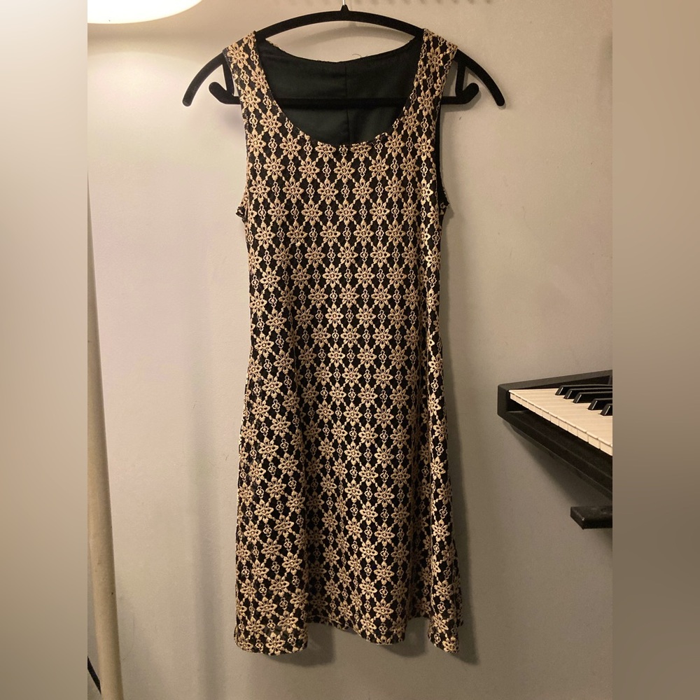 Gold Embroidered over Black Lace Dress (Lined)
